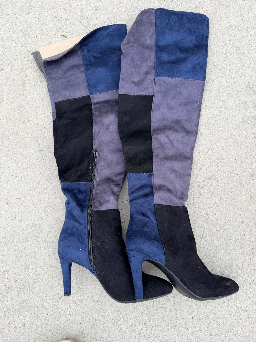 Rialto Colorblock Over-the-Knee Suede Boots - Navy/Gray/Black